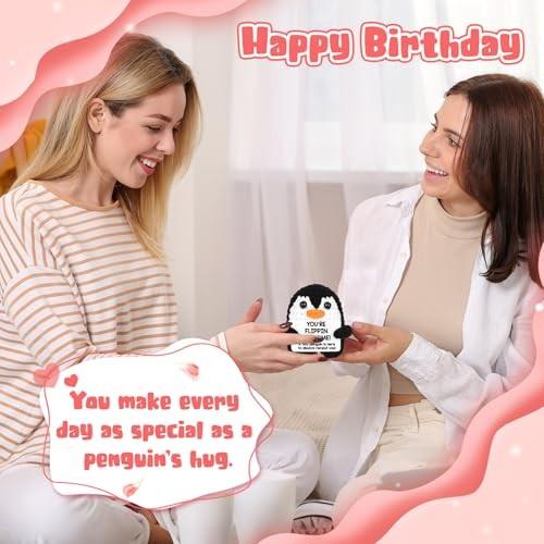 Positive Crochet Penguin, Mini Funny Inspirational Emotional Support Gift, Perfect for Galentines, Valentines Day, Birthdays & Holiday Surprises, Cute Handmade Stuffed Present for Women, Teens, Friends & Family to Bring Joy and Encouragement