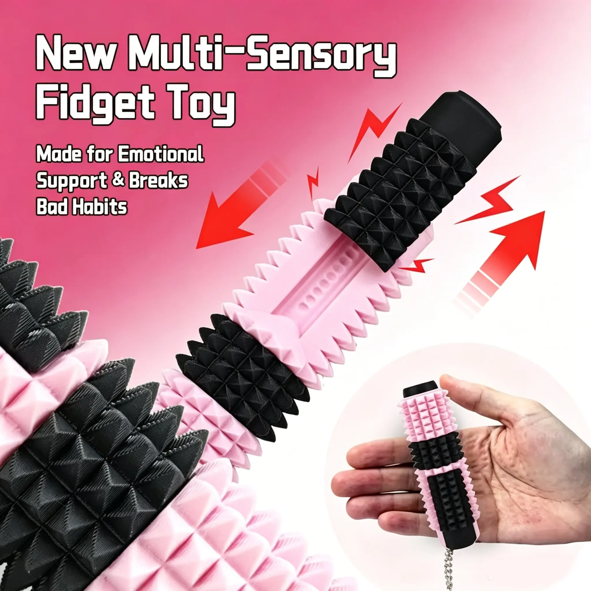 Spiked Fidget Keychain for Adults, 3D Printed PETG Plastic Sensory Gadget with Buckle & Built-in Keyring Buckle, 360° Smooth Rotation Calming Focus Aid for Anxiety Relief - 25g, Spike, Adults Only