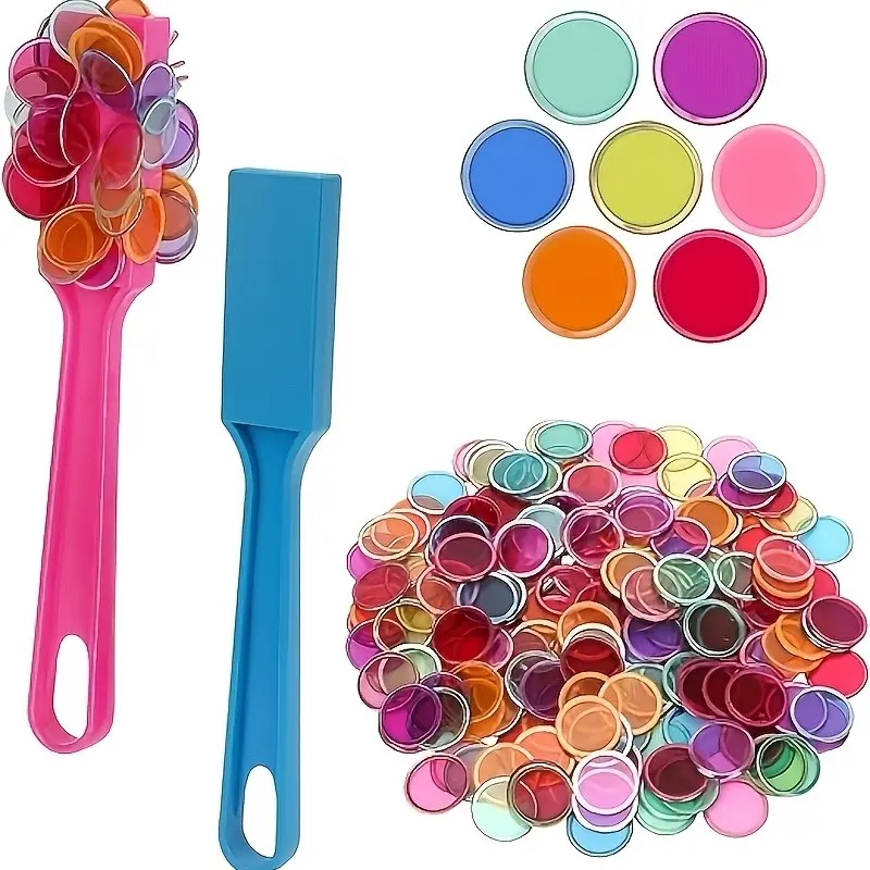 Classic Bingo Game Set Combo, 2 Piece Bingo Stick + 200 Colorful Metal Edge Disks, Perfect for Home Game Night, Reusable and Easy Cleanup