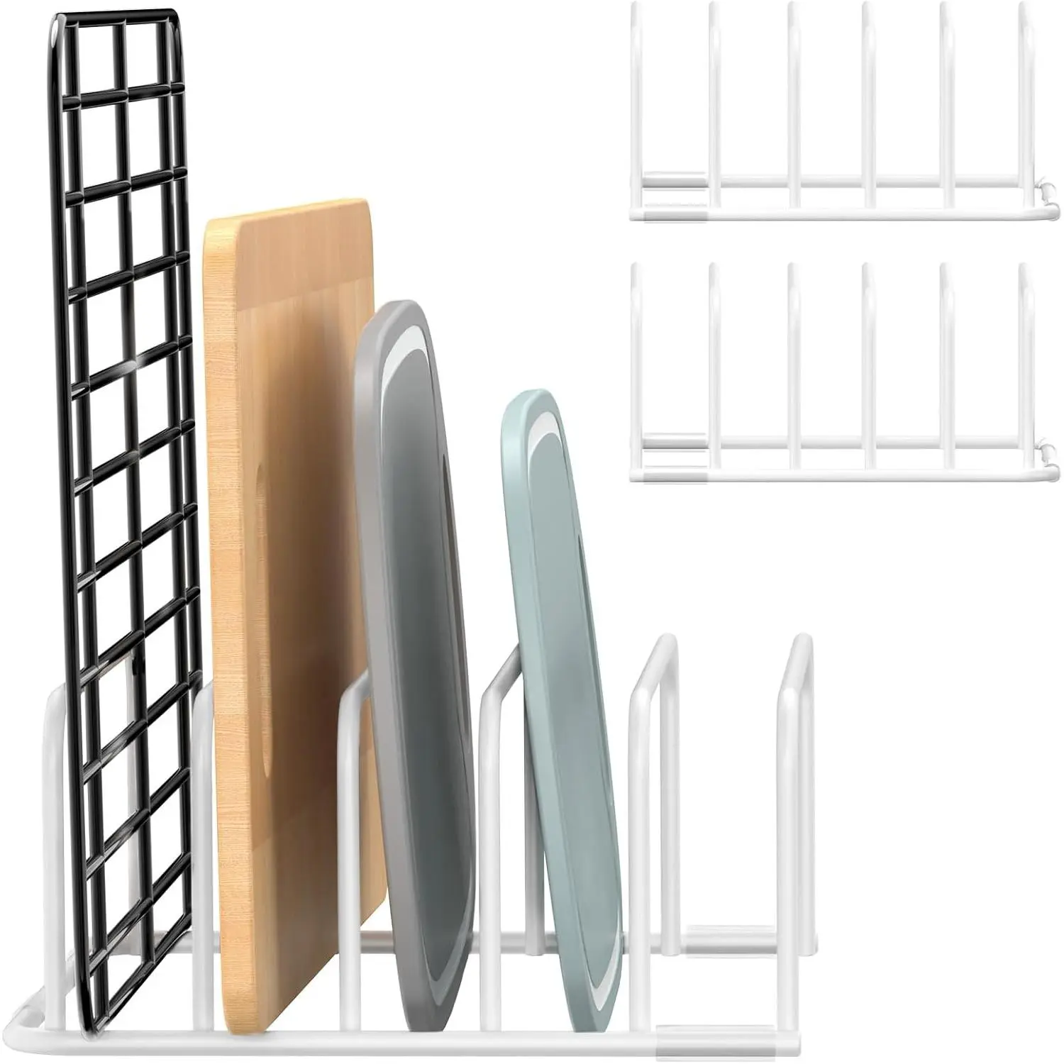 Board Organizer and Baking Sheet Rack, [2-Pack] White Heavy Duty Metal Cookie Sheet Organizer for  Board Storage & Plate Holder for Cabinet, Tray Dividers for Cabinets