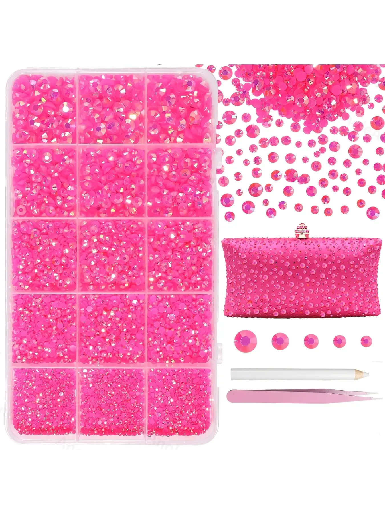 Pink rhinestone set, mixed size jelly texture rhinestone resin gemstone, suitable for handicraft embellishment, flat bottomed resin rhinestones can be used for DIY crafts and accompanying cup decoration ￼ ￼ ￼ ￼