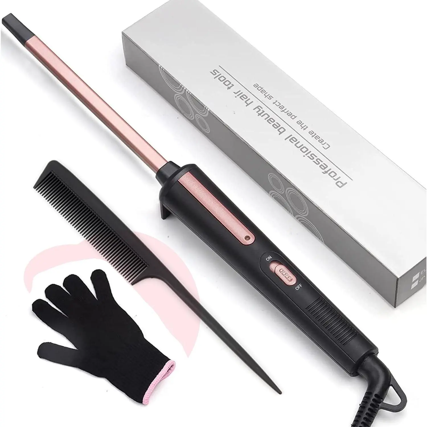 Thin Curling Iron, 3/8 Inch Small Curling Iron Wand for Short & Long Hair, Square Tube Ceramic Mini Curling Barrel Rapid Heating for Tight Curls, Include GloveGift