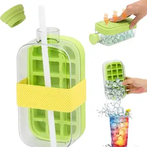 2-In-1 Ice Maker Bottle and Ice Water Cup, Touch-Free Ice Mold Water Bottle with Lid, Press-To-Cool Cup, Essential Kitchen Accessory, Ice Cubes, Drink Accessories