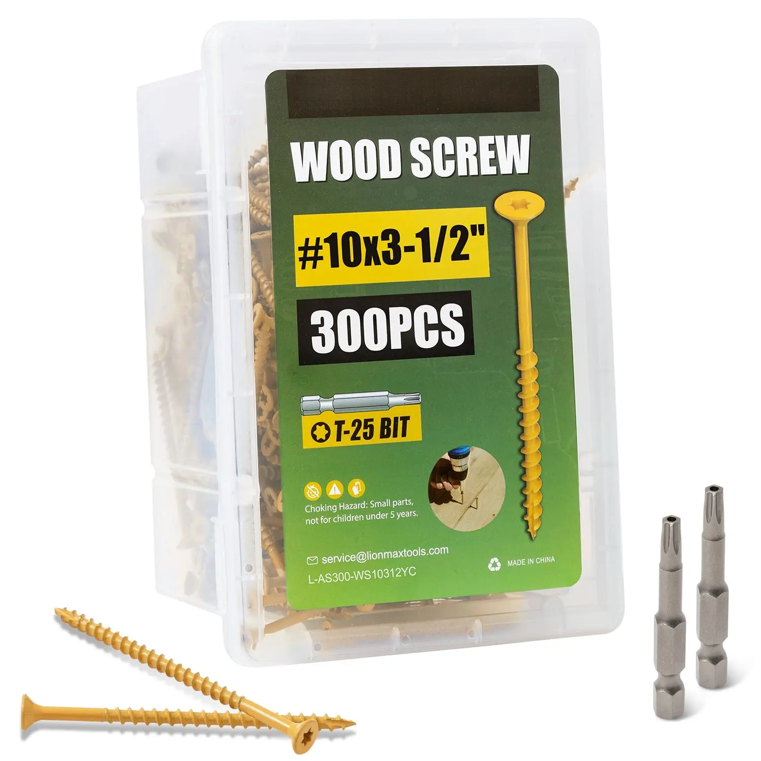 Tan #10 x 3-1/2 in Rust Resistant Exterior Epoxy Coated Deck Wood Screws, 300 PCS, Torx Drive Head, T25 Bit Included, for Outdoor/Fence Wood Surfaces