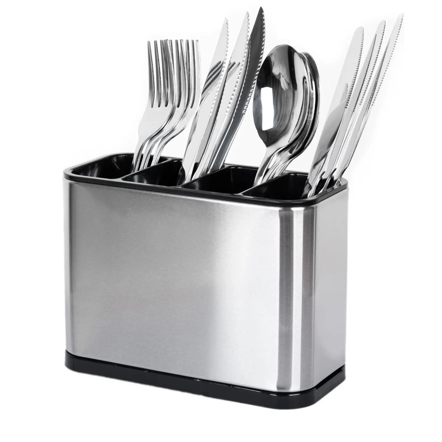 1-Piece Utensil Spoon Holder with 4 Divided Compartments – Sturdy & Durable Stainless Steel, Rust-Proof Cutlery Caddy for Countertop Kitchen Silverware Organizer