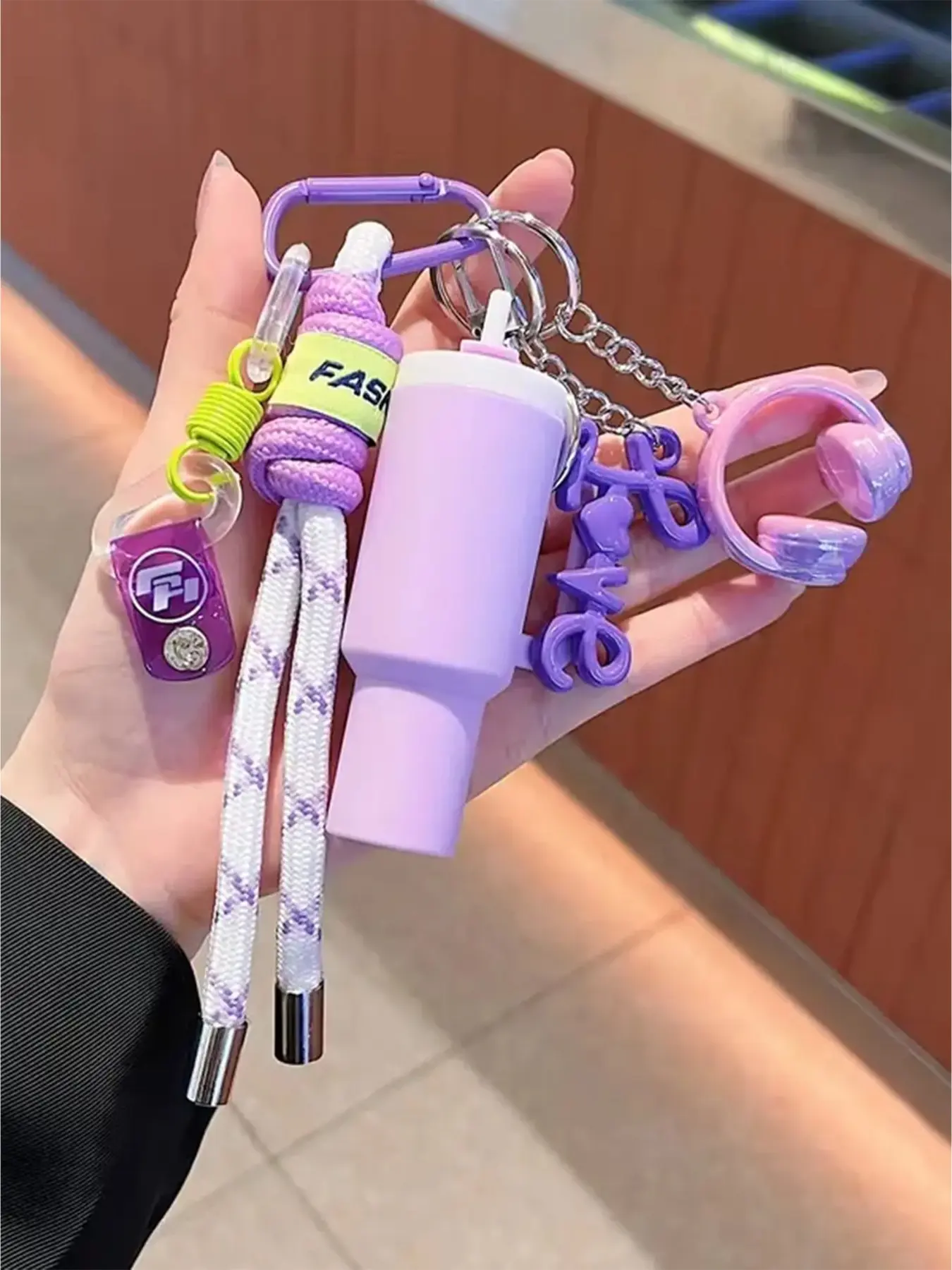Pastel Dopamine Y2K Tumbler Storage Keychain, Girly Keychain, Waterproof Sealed Pill & Cash Container, Two-tone Braided Paracord Wrist Lanyard With Alloy Carabiner, Cute 3Pcs Charms: Love Letter Headphone, Backpack Charm For Teen Girls
