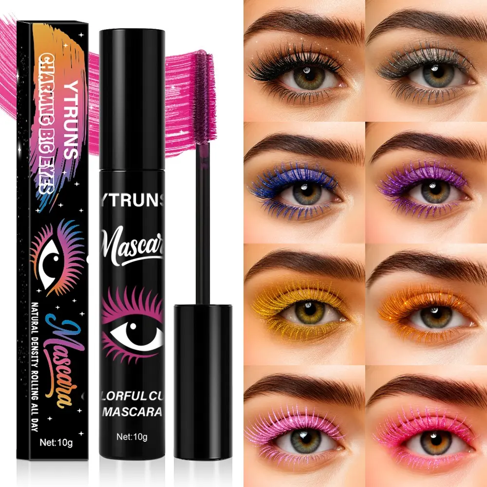 YTRUNS Glitter Mascara, Glam Mascara, Shimmer Diamond Sparkle Lash Topper, Colorful Pearlescent Glitter Eyelash Mascara, Long Lasting Waterproof Smudge Proof Mascara for Eye Makeup, Adds Shine and Volume for Party, Festival, Stage and Night Look