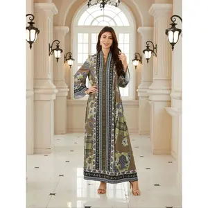 ACTIVEKITWomen's Ramadan New Fabric Design Embroidered Dress Kaftan Robe Evening Dress Traditional Dubai Abaya Full Bead Long Sleeve Loose Four Seasons Abaya Eid al Fitr