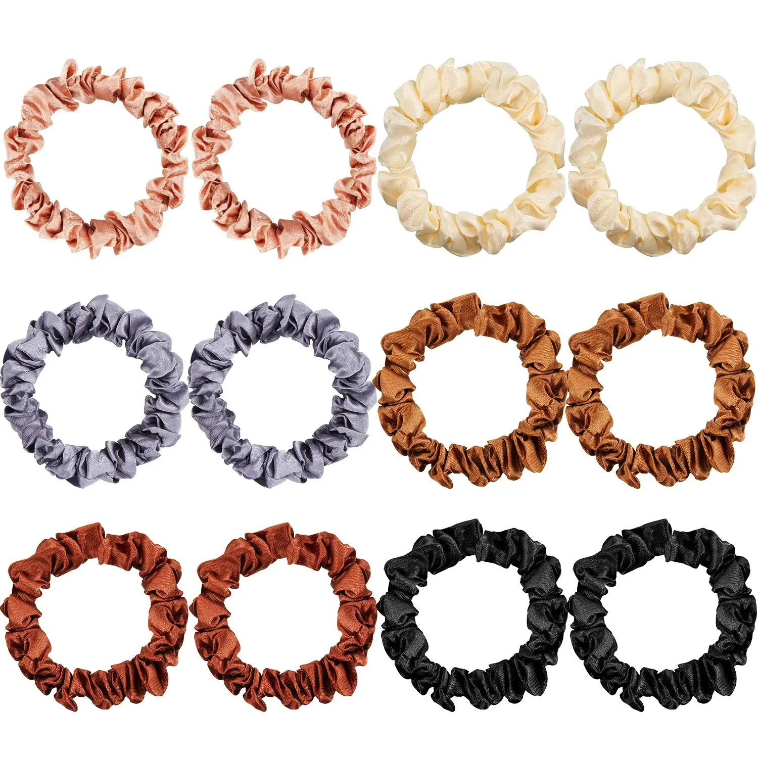 12 count Satin Scrunchies Small Silk Hair Ties for Women Multicolor Thin Elastic Hair Bands Mini Scrunchy Skinny Ponytail Holders Accessories for Thick Curly Pony Tails Wrist Decor