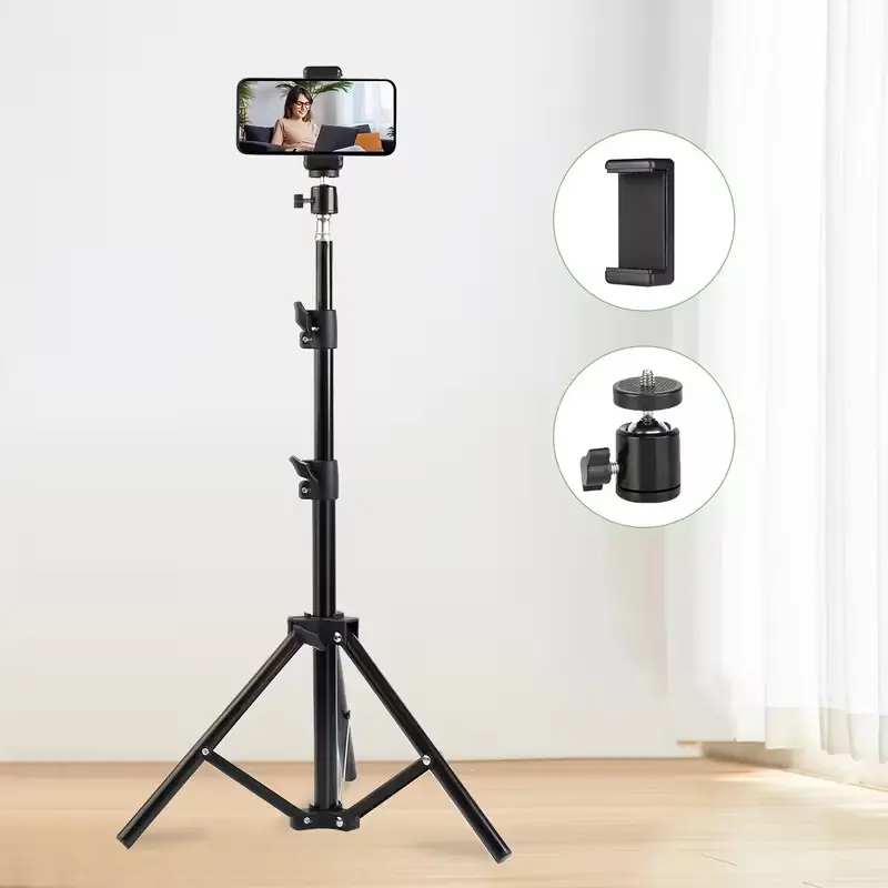 110cm Dual-Layer Thick Metal Tripod Stand, 360° Ball Head, Anti-Slip Phone Clamp, Stabilized Base, Adjustable Legs, Professional Photography