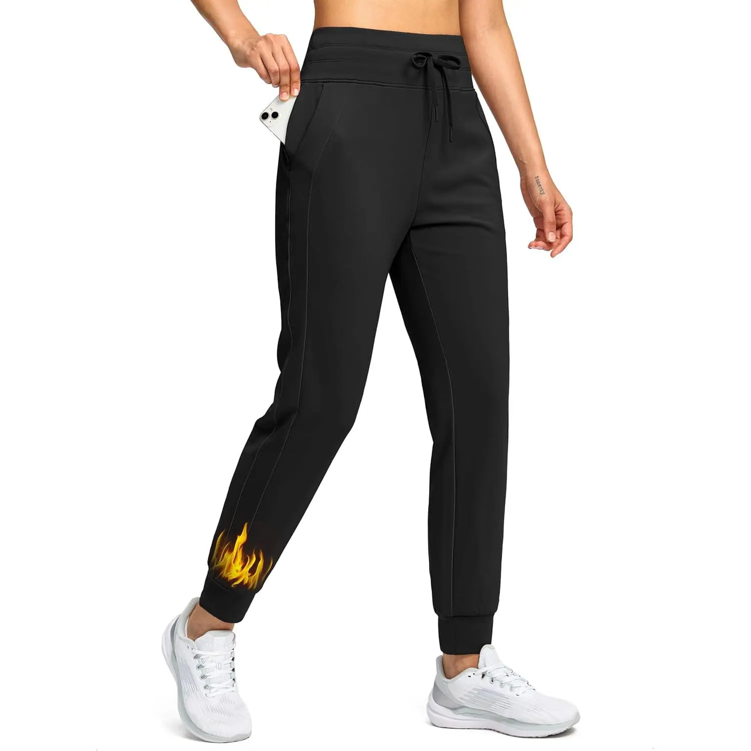 Women's High-Waisted Fleece-Lined Water-Resistant Winter Warm Thermal Sweatpants with Pockets for Running, Hiking