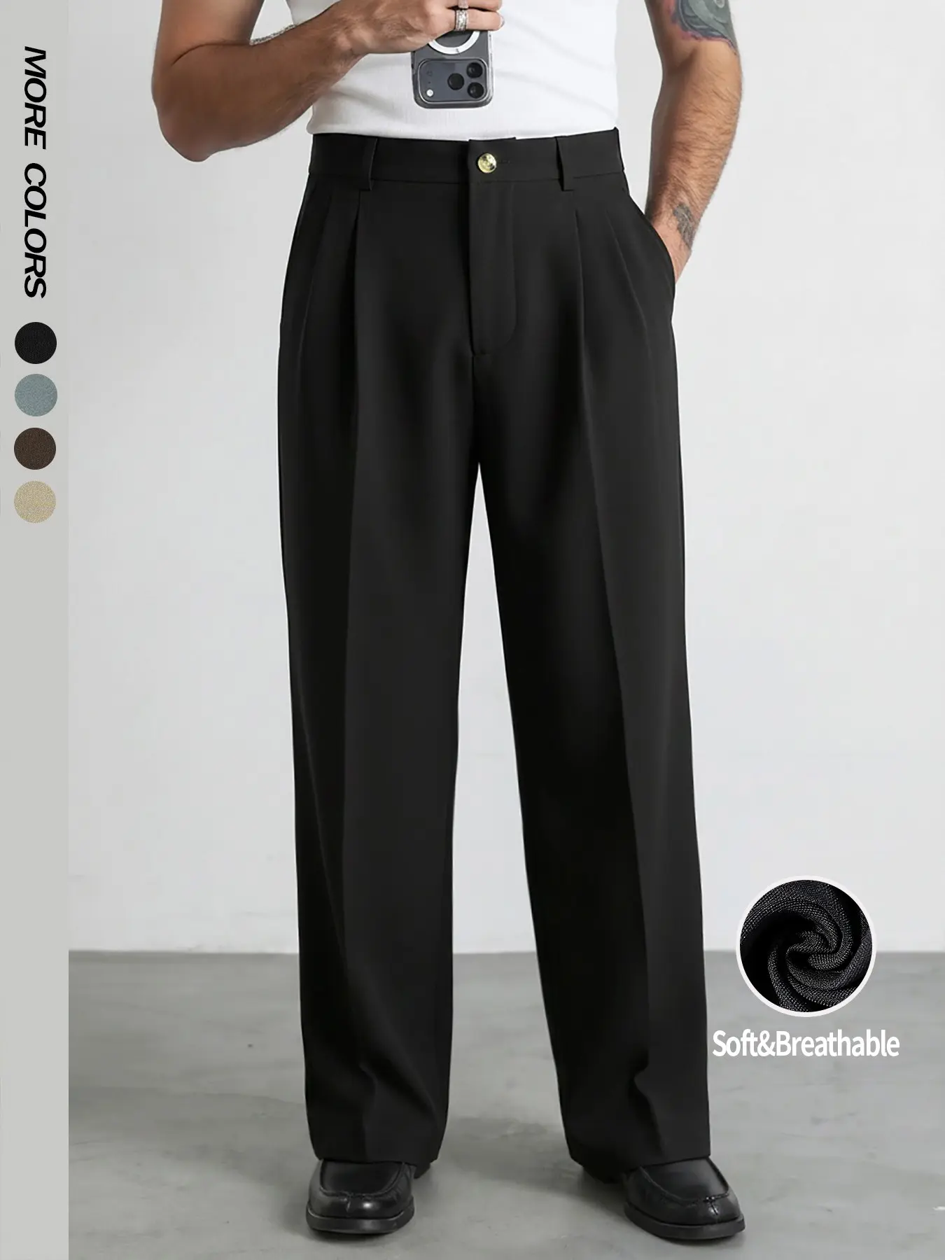 Men's Classic Old Money Solid Color Suit Pants, Elastic Waist Wide Straight Leg Pleated Business Pants for Summer, Fall and Spring, Suitable for Work, Daily Life and Formal Occasions, Formal Commuter Workwear