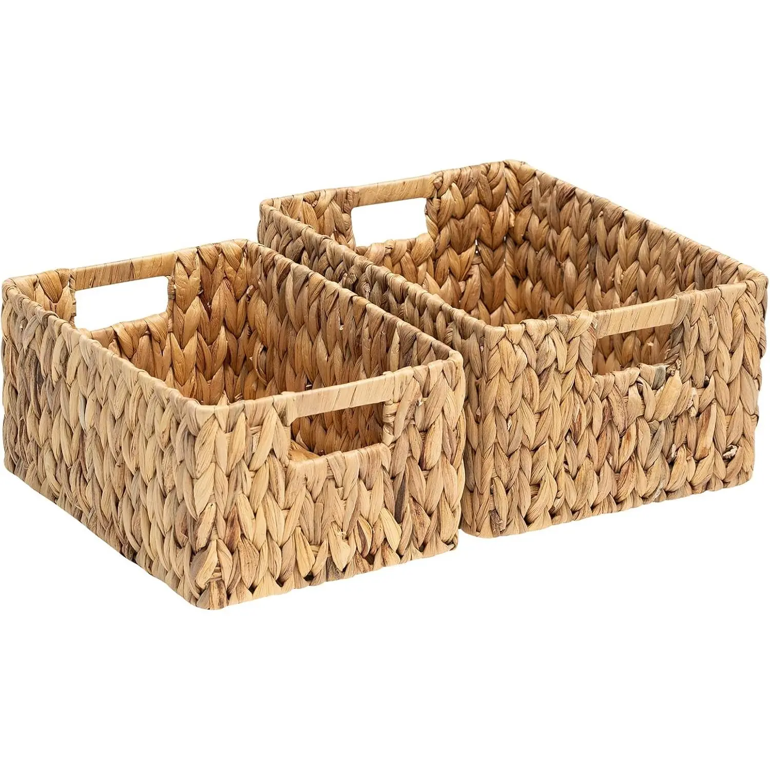 Wicker Baskets 15x11x7 & 13.4x9.5x6.5, 2 Pack  Big Wicker Storage Basket with Handles,  Water Hyacinth Wicker Baskets for Storage Shelves Organizing, Rectangle Wicker Basket