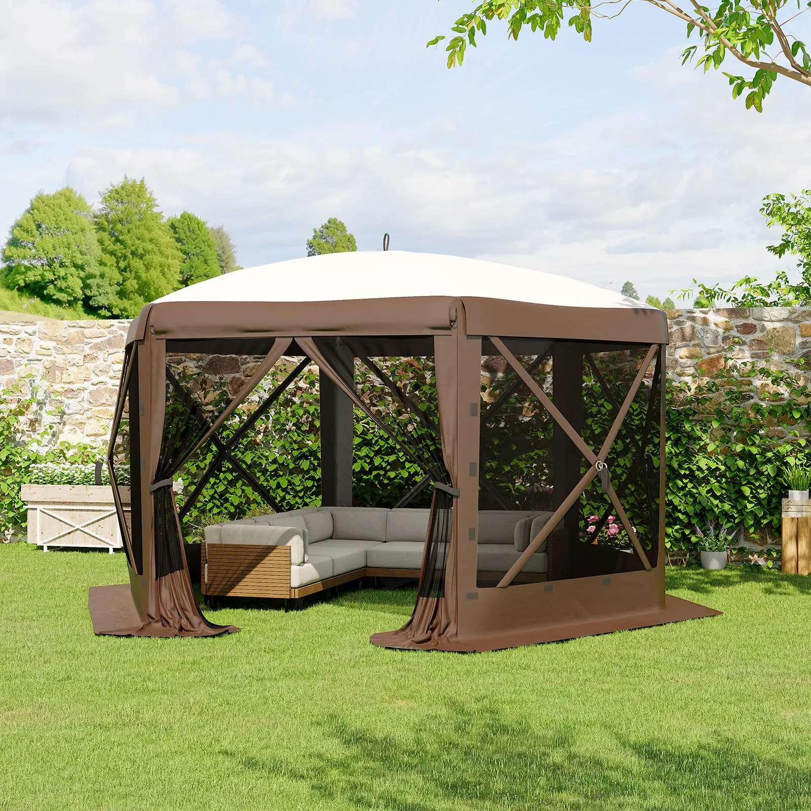 11.5x11.5 ft Heavy Duty Pop Up Screen Gazebo Tent - Instant Easy Setup Outdoor Canopy Shelter with Full Mesh Walls, 6 Removable Wind Panels, UV-Resistant Design for Patio, Camping, Backyard, 11.5Ft Size