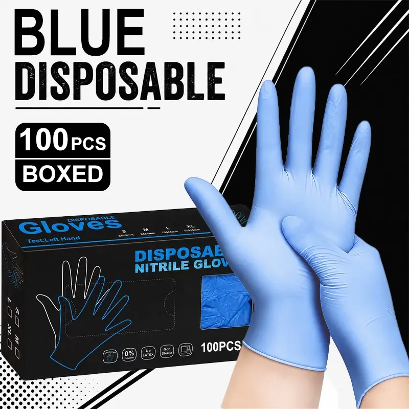 100 Pcs Disposable Blue Nitrile Gloves, Lightweight, Multi-Use Cleaning Gloves, Ideal for Crafts, Camera Accessories, Keyboard Cleaning, Bike Frame Wiping, Pet Foot Bathing, Refrigerator Shelf Cleaning, Dishwashing, Painting, Haircutting