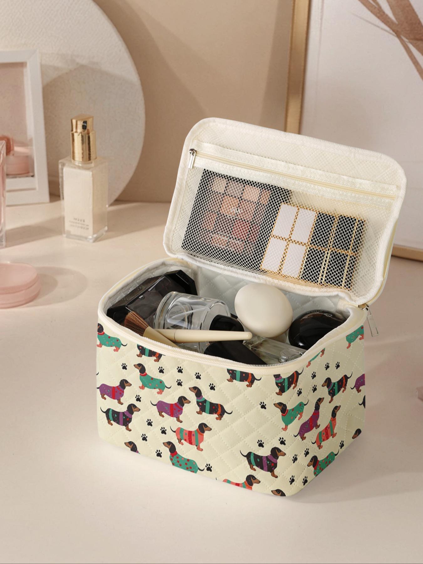 Dog Pattern Makeup Bag Set, Large Capacity Travel Toiletry Bag, Zipper Makeup Organizer Pouch, Versatile Storage Bag for Travel, Office, Home, Travel Cosmetic Bags