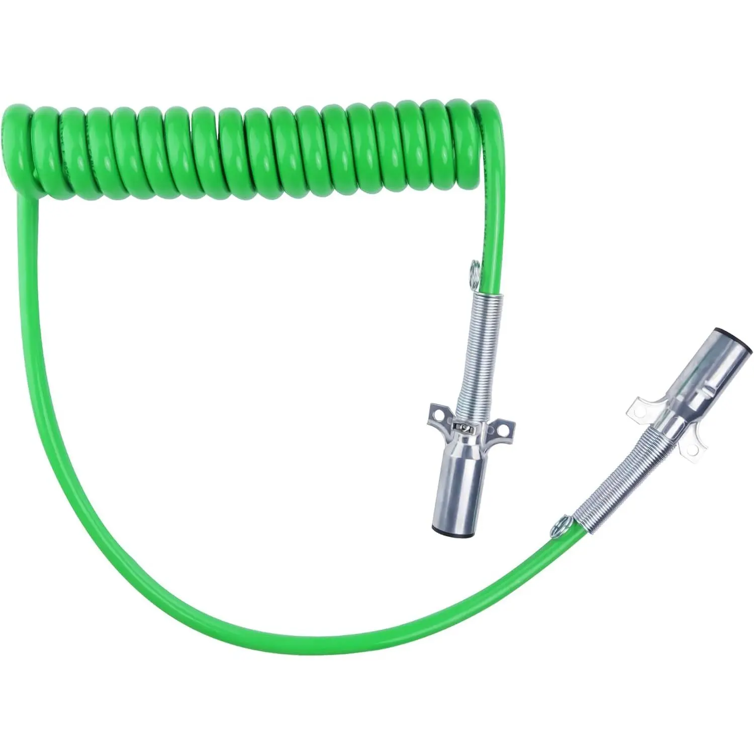 7 Way Coiled Cord 15 FT Green ABS Electrical Power Cords Coil Pigtail Power Wire Heavy Duty Cable for Semi Truck Trailer Tractors