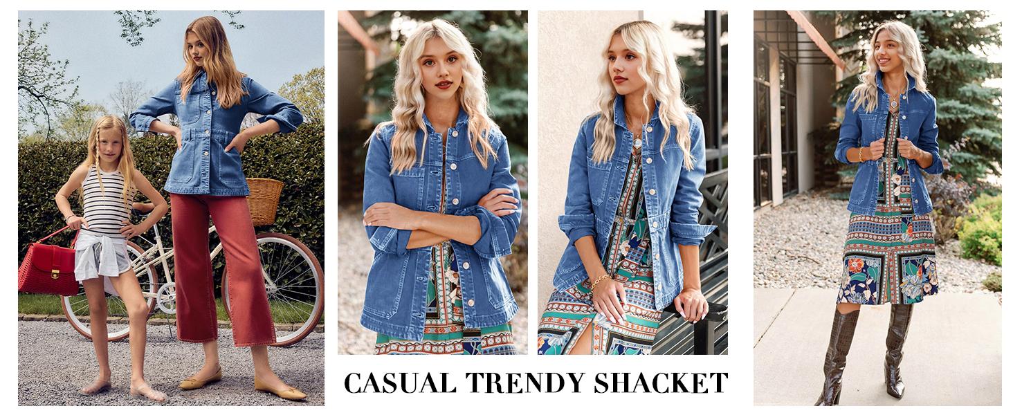 2026 Denim Jacket for Women Distressed Jean Jacket Button Down Shacket with Pockets