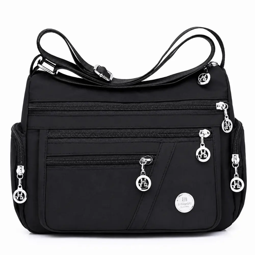Waterproof Nylon Shoulder Messenger Bag Oxford Fabric Large Capacity Crossbody Handbag Multi-compartment Retro Style