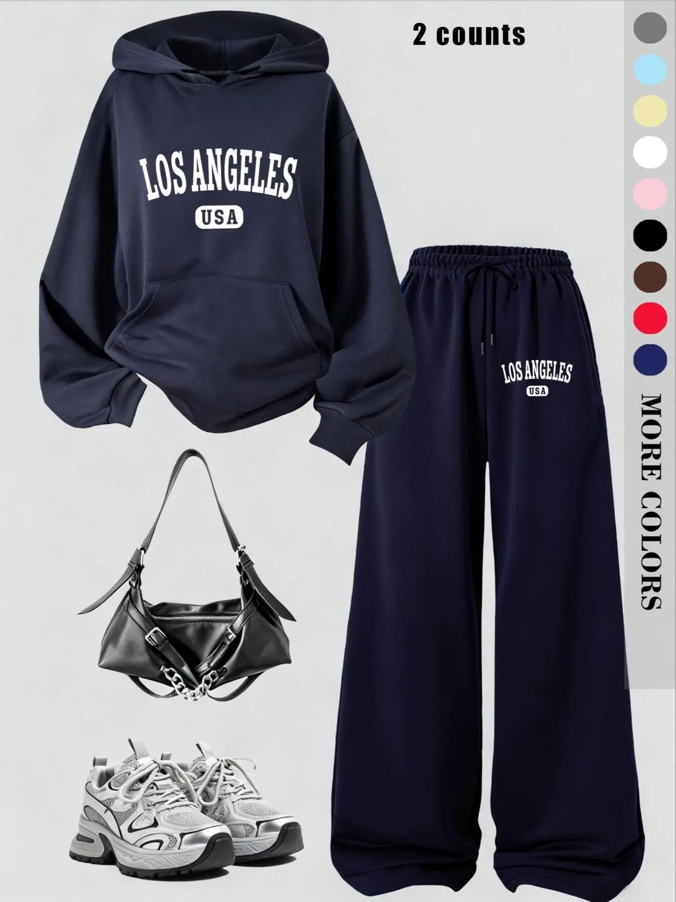American Style Fall Winter New Fleece Long Sleeve Hoodie Jacket + Tie Waist Wide Leg Casual Pants Set, Cross Print, Streetwear, Youth Fashion, Clothes
