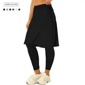 Danedvi Women's Knee-Length Golf Skorts Skirts - Athleisure Style Bottoms, Stretchy Tummy Control Wrap Skirt with Capri Leggings, Pocket for Outdoor Workout, Running