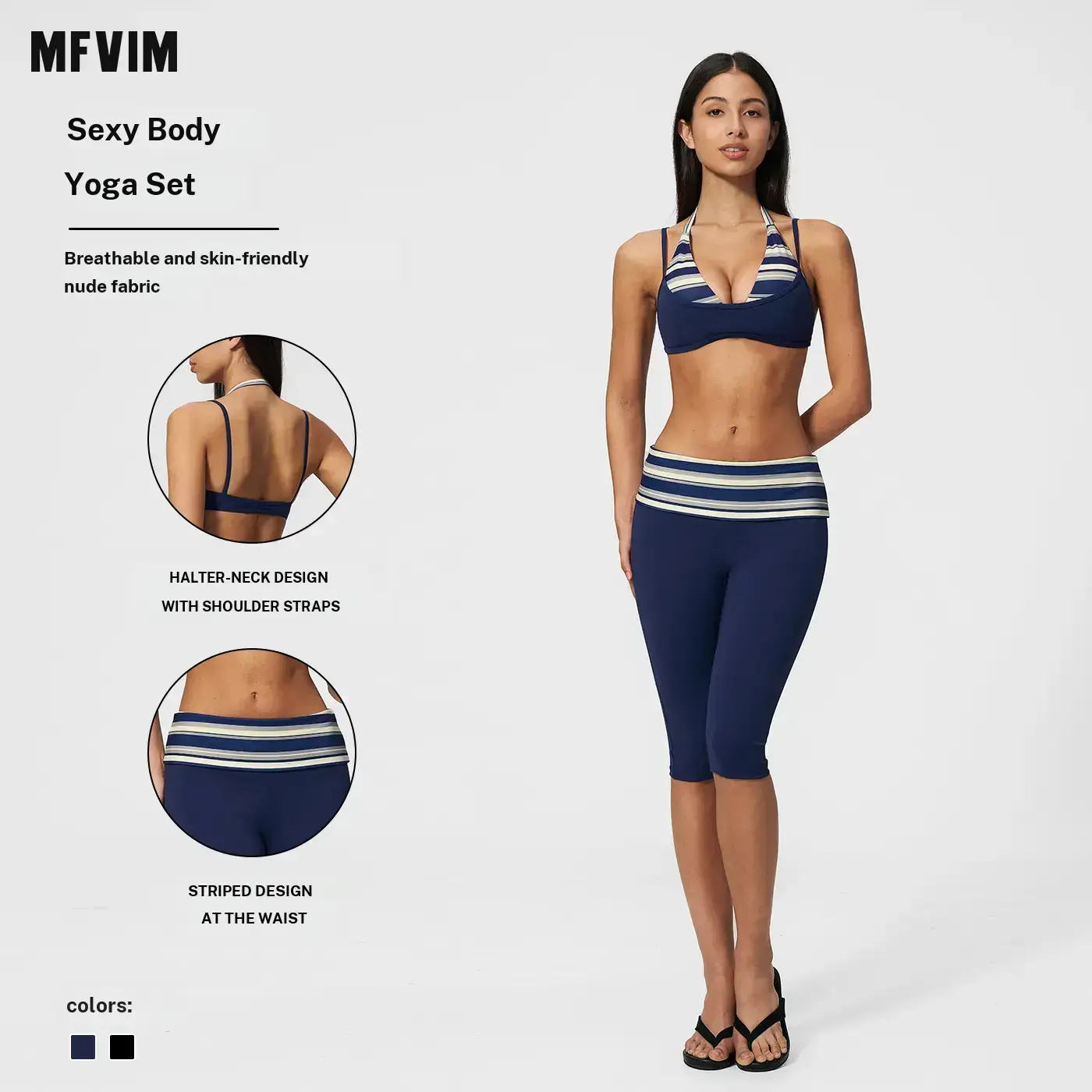 MFVIM Women’s breathable striped “naked feel” activewear set — two piece yoga/fitness outfit featuring a halter neck, V neck top, high waisted tummy control, and 7/8 length leggings.,back to school,back to school haul