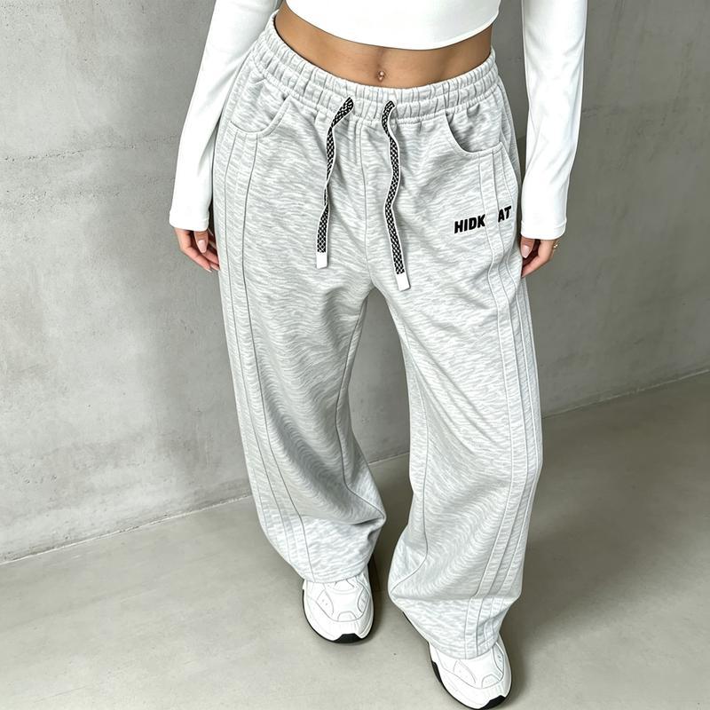 Women's Polypropylene Color Block Loose-Fit Full-Length Joggers - Drawstring Waist, Pockets, Casual Street Style Sport Pants for Females