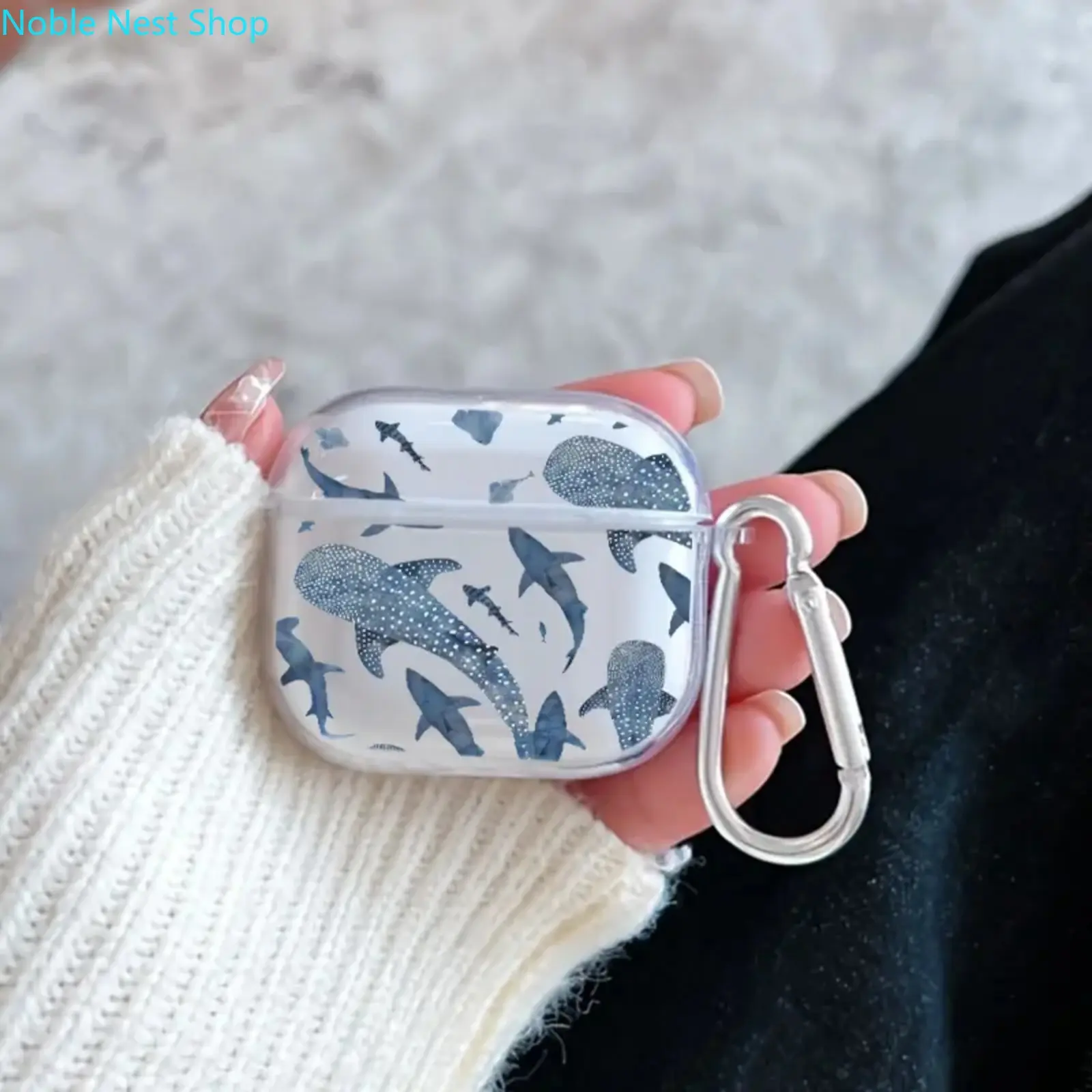 Oceanic Fish Print AirPods Case, Transparent Soft TPU Protective Cover with Keychain, Compatible with Generations 1/2/3, Pro & Pro 2