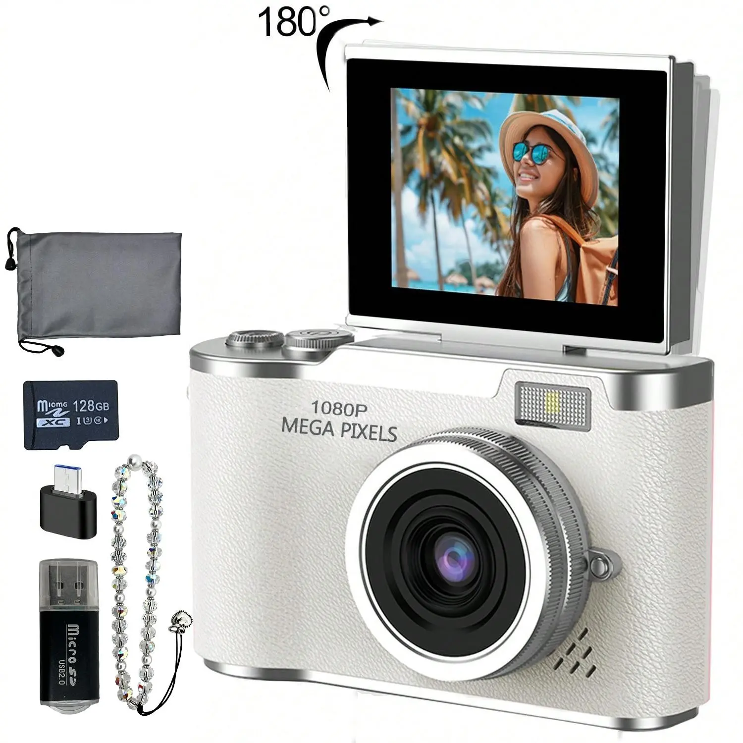 1080P HD Foldable Screen Student Camera, Retro Ccd Card Camera, Beginner Digital Camera, Macro Lens, Hybrid Viewfinder, Portable, Point And Shoot Camera, Portable Pocket Camera, Compact Camera