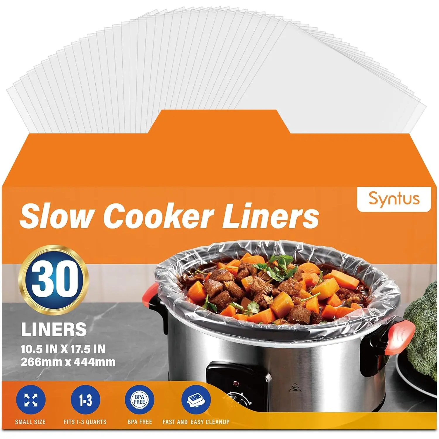 30 Pcs Slow Cooker Liner, Small Size 10.5"x17.5" Fit 1-3 Quart Pots |   BPA-Free, Thick Nylon Blend, Withstand Heat Up to 400 ° F, Leak-Proof, Disposable Liners, for Round and Oval Slow Cookers