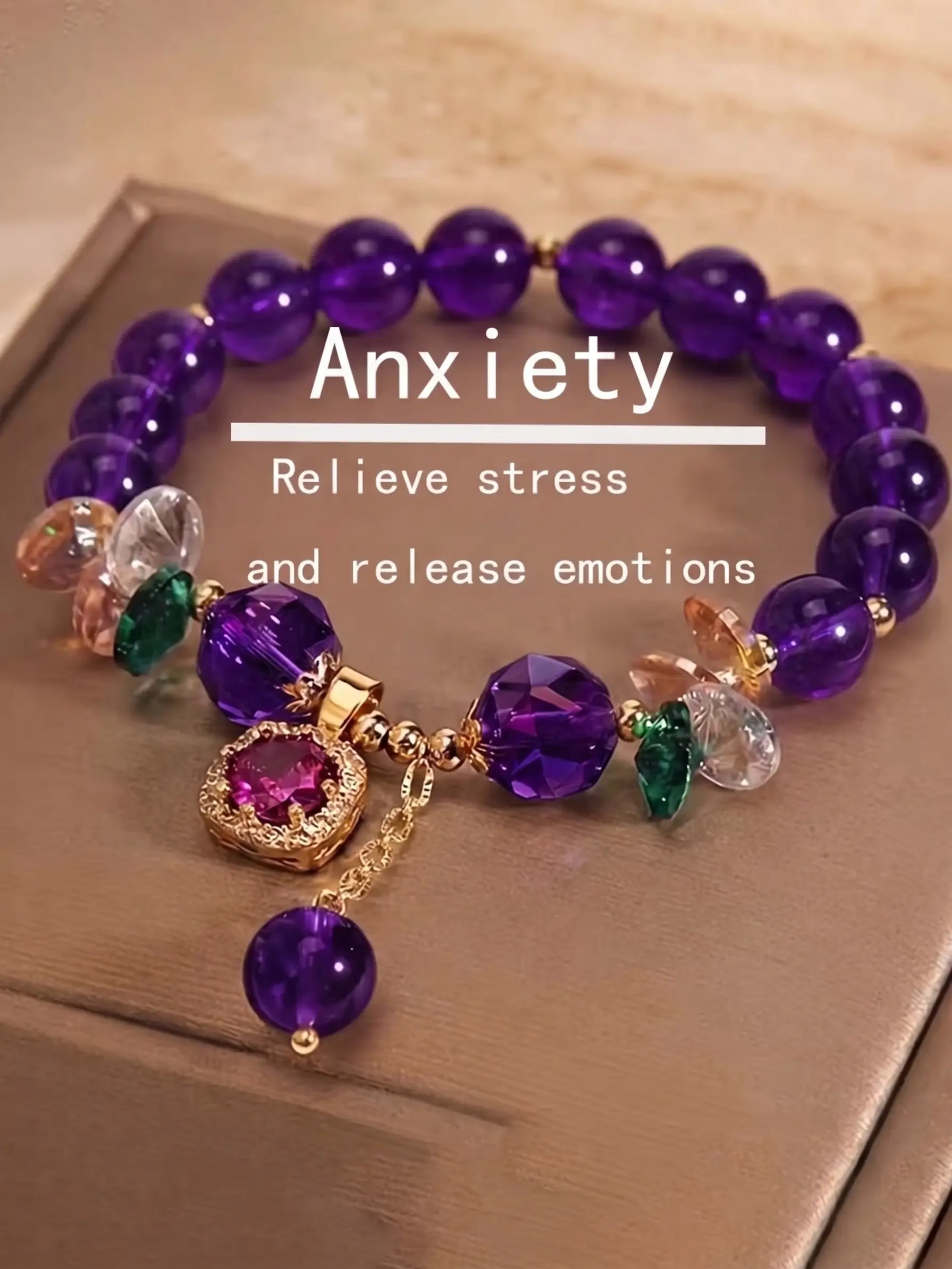 AEONBLULI Natural Purple Amethyst Beaded Healing Bracelet for Women, Crystal Charm Stretch Bracelet, Birthday Christmas Gift