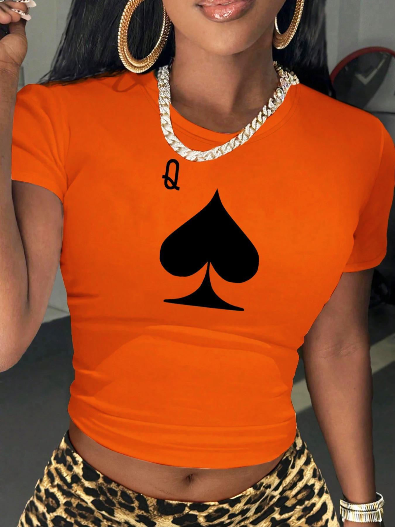 Women's Round Neck Crop Tee Top, Fashion Casual Streetwear Short Sleeve Graphic T-shirt for Everyday Holiday Vacation Outdoor Wear, Ladies Clothes for Summer, Clothing