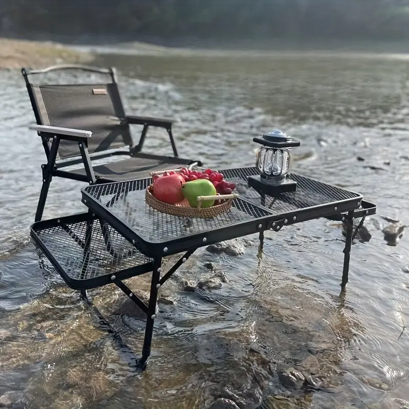 Portable Folding Metal Table for Camping - Durable Iron, Casual Style with Dual Handles