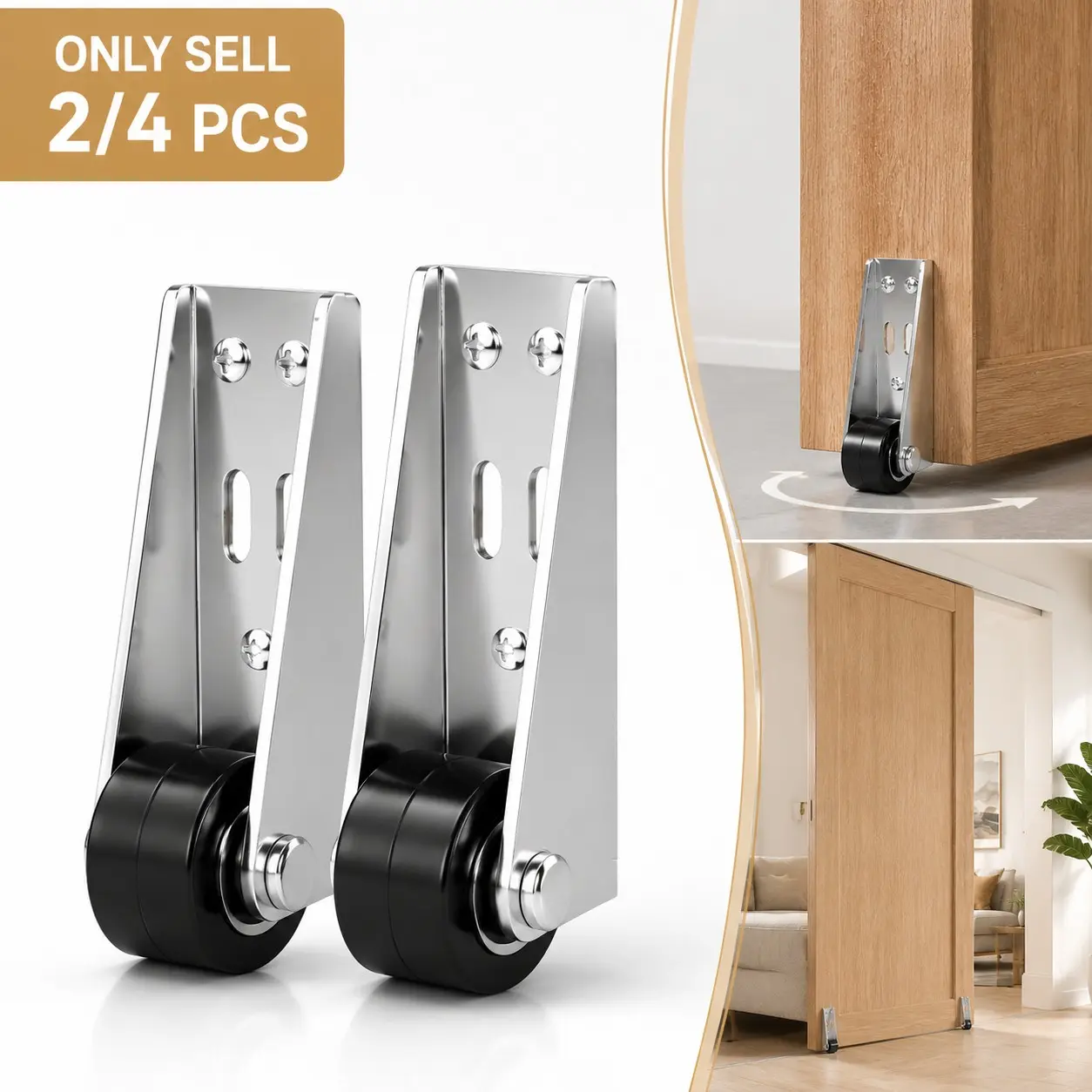 2/4 PCS Vertical Track Roller Wheel, Heavy Duty Sliding Door Bottom Guide, Hardware, Load-Bearing Anti-Sag Sliding Door Bottom Rollers, Smooth Quiet Sliding, Easy to Install Replacement Parts for Barn Door, Interior Door, Wardrobe, Cabinet