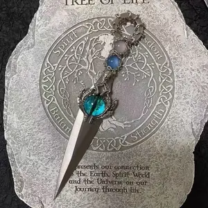 Tree of Life Wiccan Ritual Dagger, Blue Gem Witchcraft Altar Decor, Mystical Symbolism, Ideal for Ceremonies & Spellcasting
