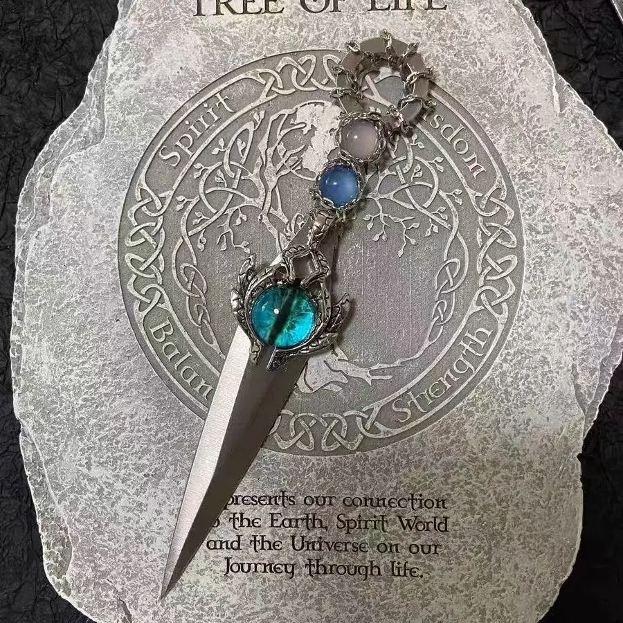 Tree of Life Wiccan Ritual Dagger, Blue Gem Witchcraft Altar Decor, Mystical Symbolism, Ideal for Ceremonies & Spellcasting, Enchantment