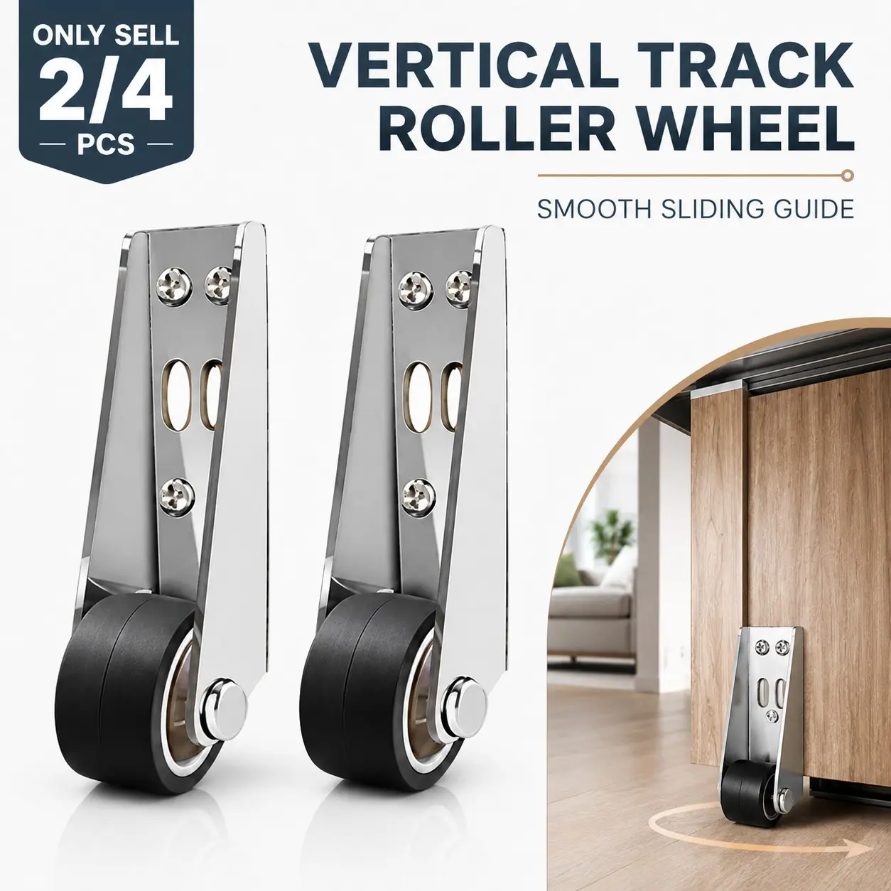 2/4 PCS Vertical Track Roller Wheel, Load-Bearing Capacity Durable Sliding Door Bottom Rollers, Heavy Duty Bottom Guide, Anti-Sag Smooth Quiet Silent Sliding Wheel Replacement for Barn Door, Closet, Cabinet, Wardrobe and Interior Door Hardware