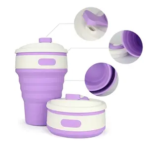 Foldable Travel Cup, Food-Grade Silicone Water Bottle with Lid, Ideal for Camping, Hiking, Commuting, Outdoor Picnics, Adjustable Coffee Mug