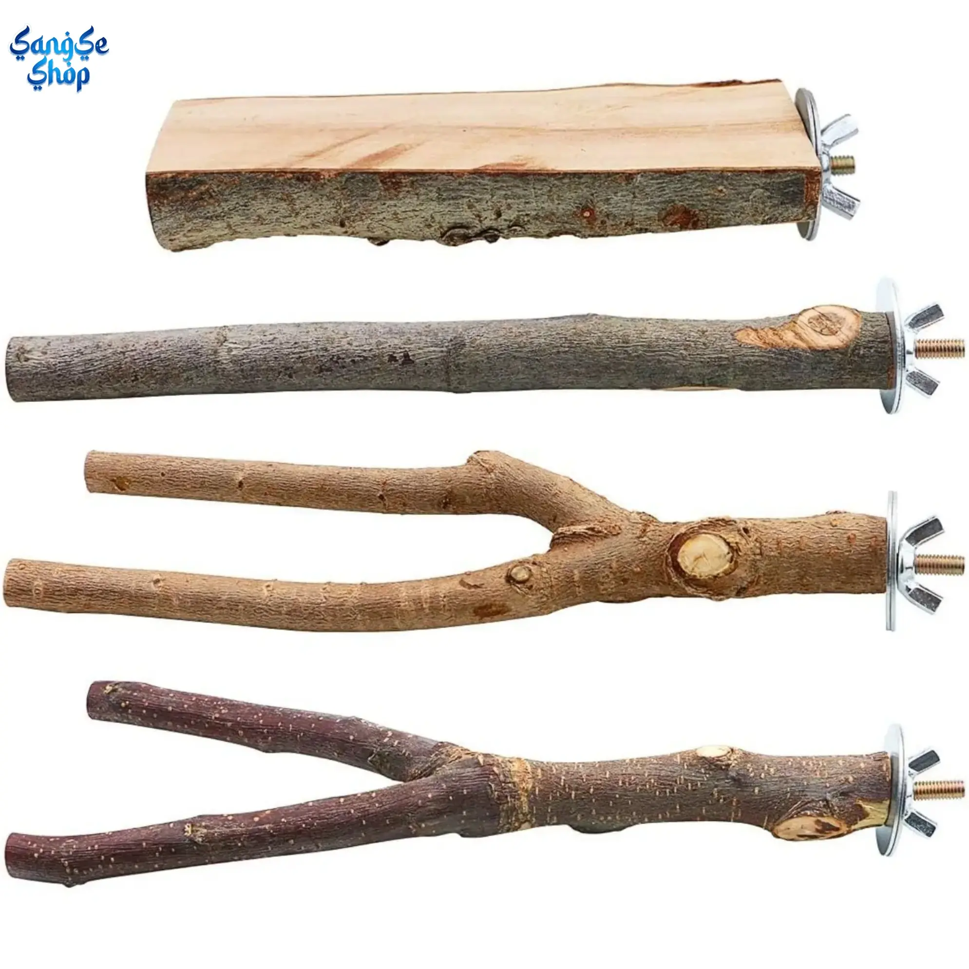 4 Pack Natural Bird Perch Set with Sturdy Swings & Platform, Branch Style Accessories for Budgies, Cockatiels & Cockatoos, Easy to Install, Wood, Cage, Parakeets, Parrot Accessories, Rough Surface, Small Birds