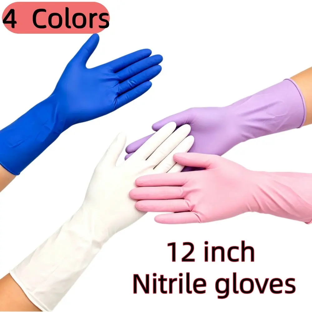 48 Pcs Nitrile Gloves, 12 Inch, Powder-Free, Latex-Free, Reusable, Multi-Color, Sizes S/l/m, Ideal for Kitchen, Car Wash, Outdoor, Bath, Yard, Home Cleaning