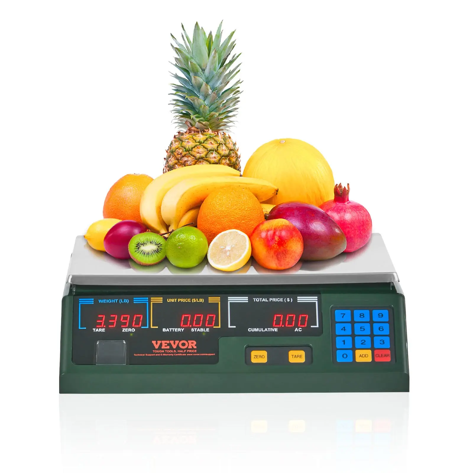 VEVOR 66 LB High-Precision Commercial Electronic Price Computing Scale, LED Digital Deli Scale with Built-In Batteries & Accumulation Function (Accumulates Over 99 Times), for Retail Store, Kitchen