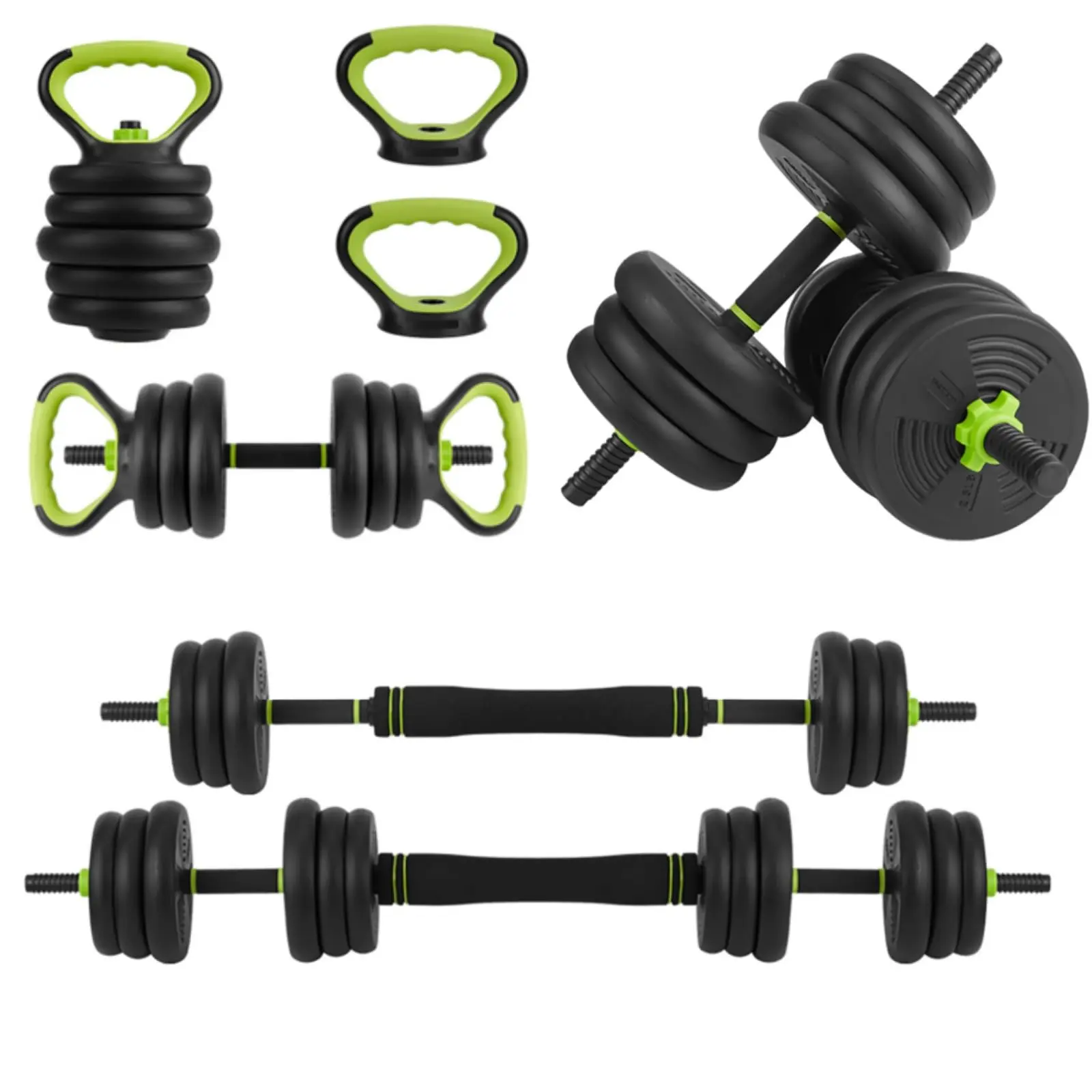 4-in-1 Adjustable Dumbbell Set – 66lbs, Convertible to Barbell/Kettlebell | PE Coated, Floor Friendly, Quiet | Space-Saving Home Gym Equipment | Safety Lock, Ergonomic Grip | For Strength Training, Muscle Building | Compact Storage | Men & Women Fitness
