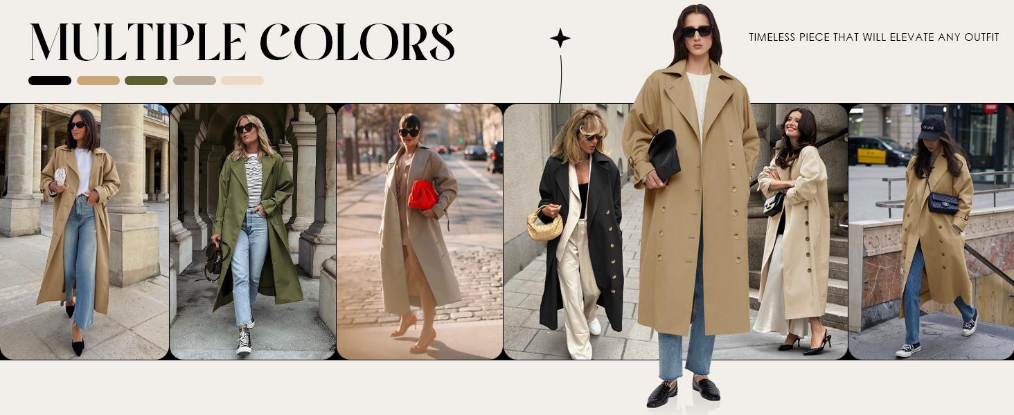 Womens Long Trench Coat Oversized Double Breasted Windproof Classic Lapel Casual Fall Overcoat Tops Womenswear