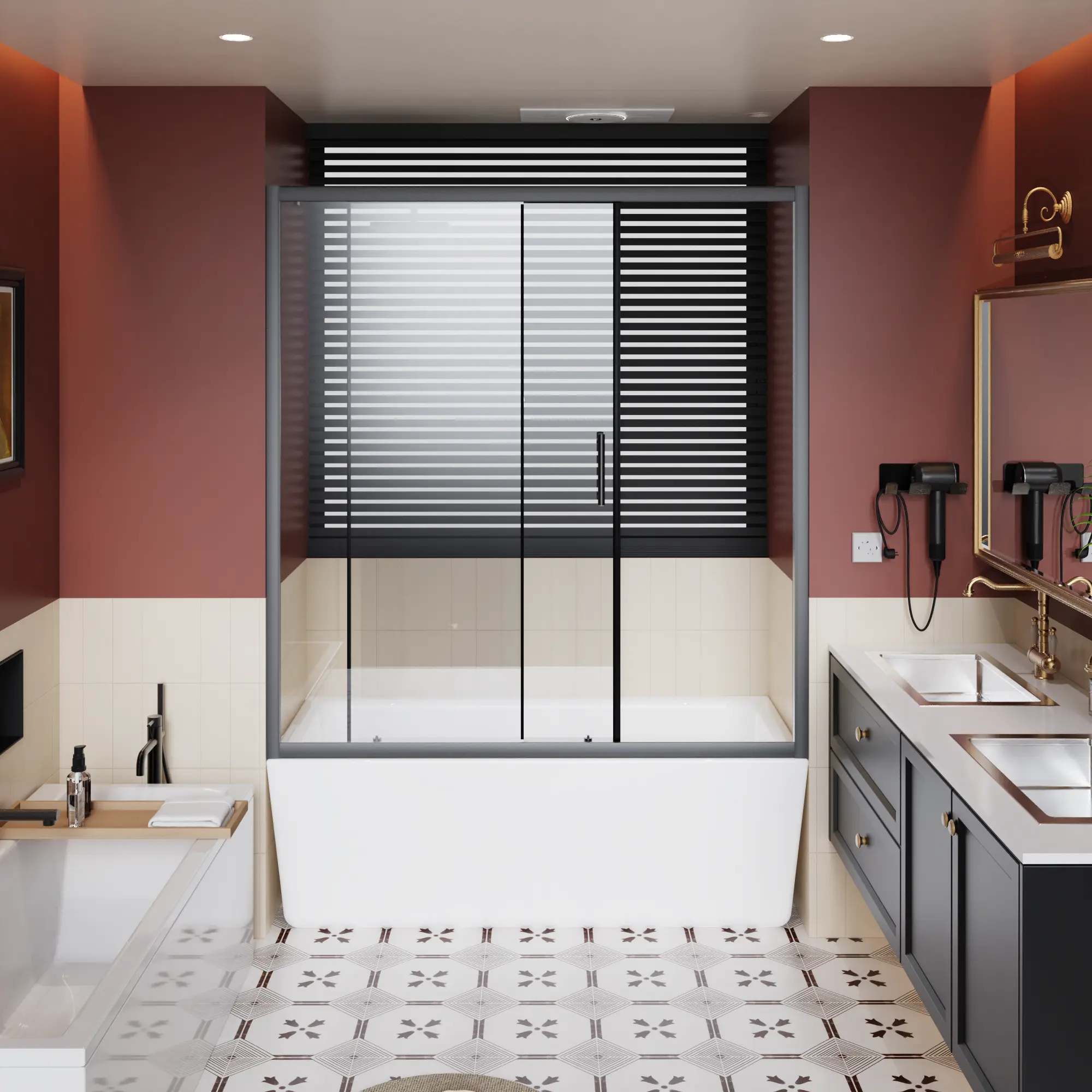 ARCH 60 Inch W x 62 Inch H Single Sliding Shower Door for Bathtub, 1/5 Inch Thick Clear Tempered Glass Shower Door with Stainless Steel Handle, Black Finish, Modern Bathroom Tub Enclosure, Easy Install Frameless Design, Bathroom Shower Door