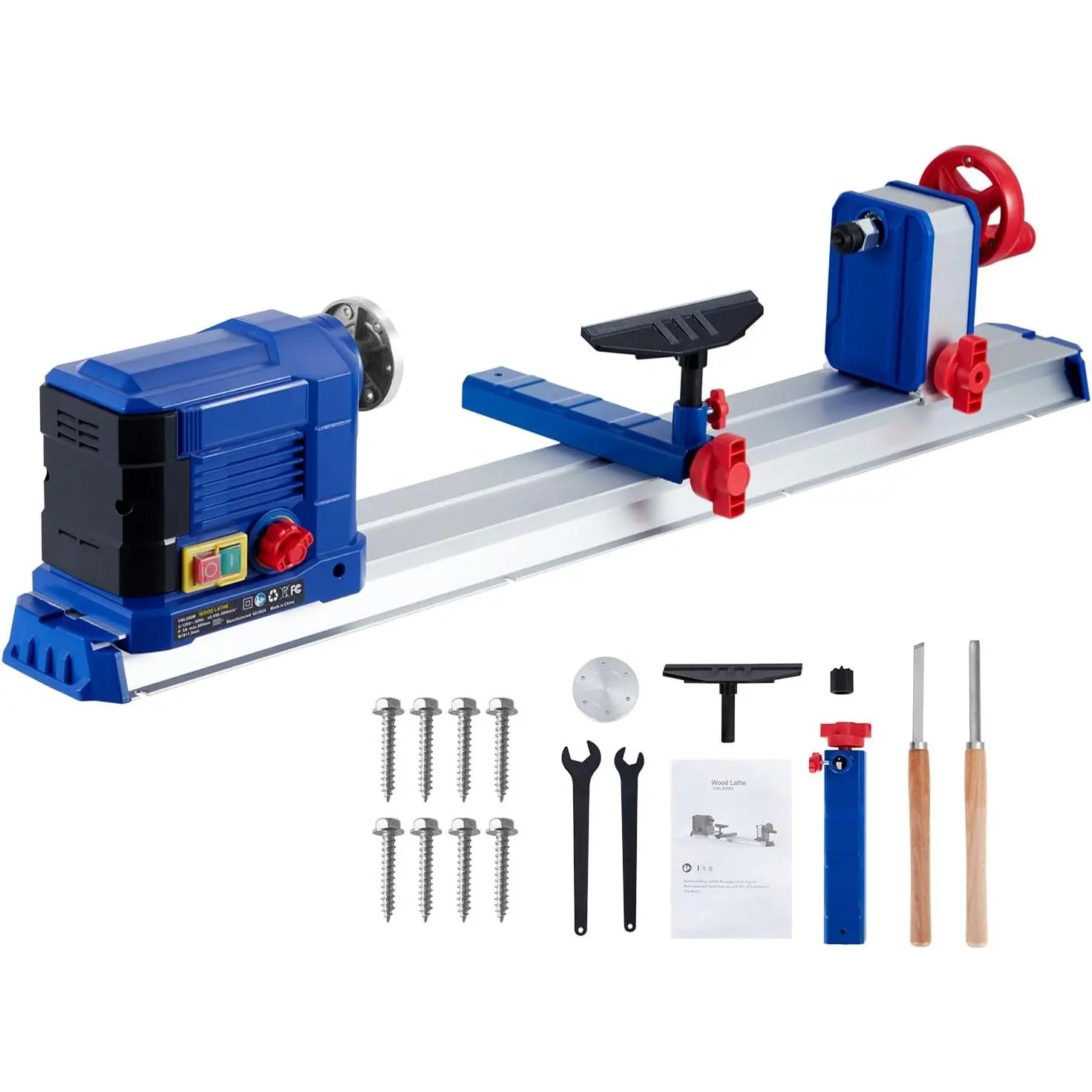 Wood Lathe, 10" x 24" Benchtop Wood Lathe Machine 0.8 HP 600W Infinitely Variable Speed 800-3000 RPM, Wood Turning Lathe Machine with Wrench & 2 Chisels for Woodworking, Woodturning