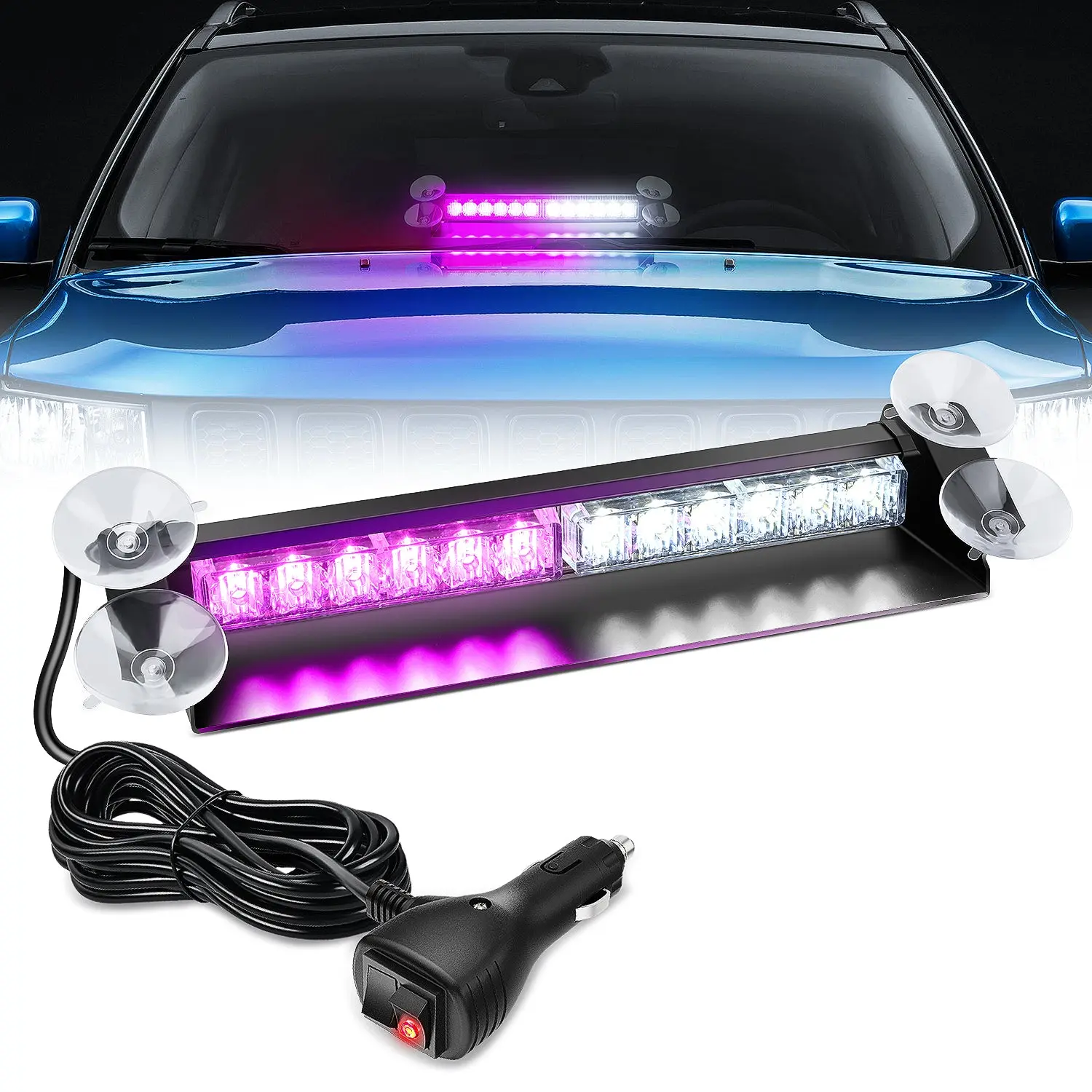 Nilight 12LED Traffic Advisor Strobe Light Bar, Purple-White 12-24V DC Emergency Warning Light with Suction Mount Aluminum Body, for Law Enforcement, Firefighter Cars, Trucks, Plow Vehicles