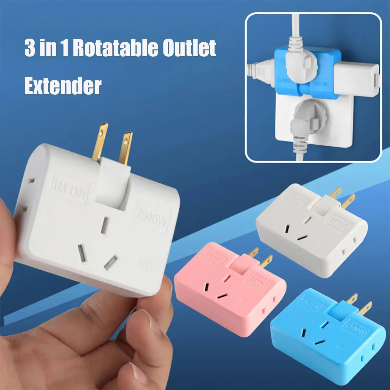 3 in 1 Rotatable Outlet Extender Perfect for Home and Travel