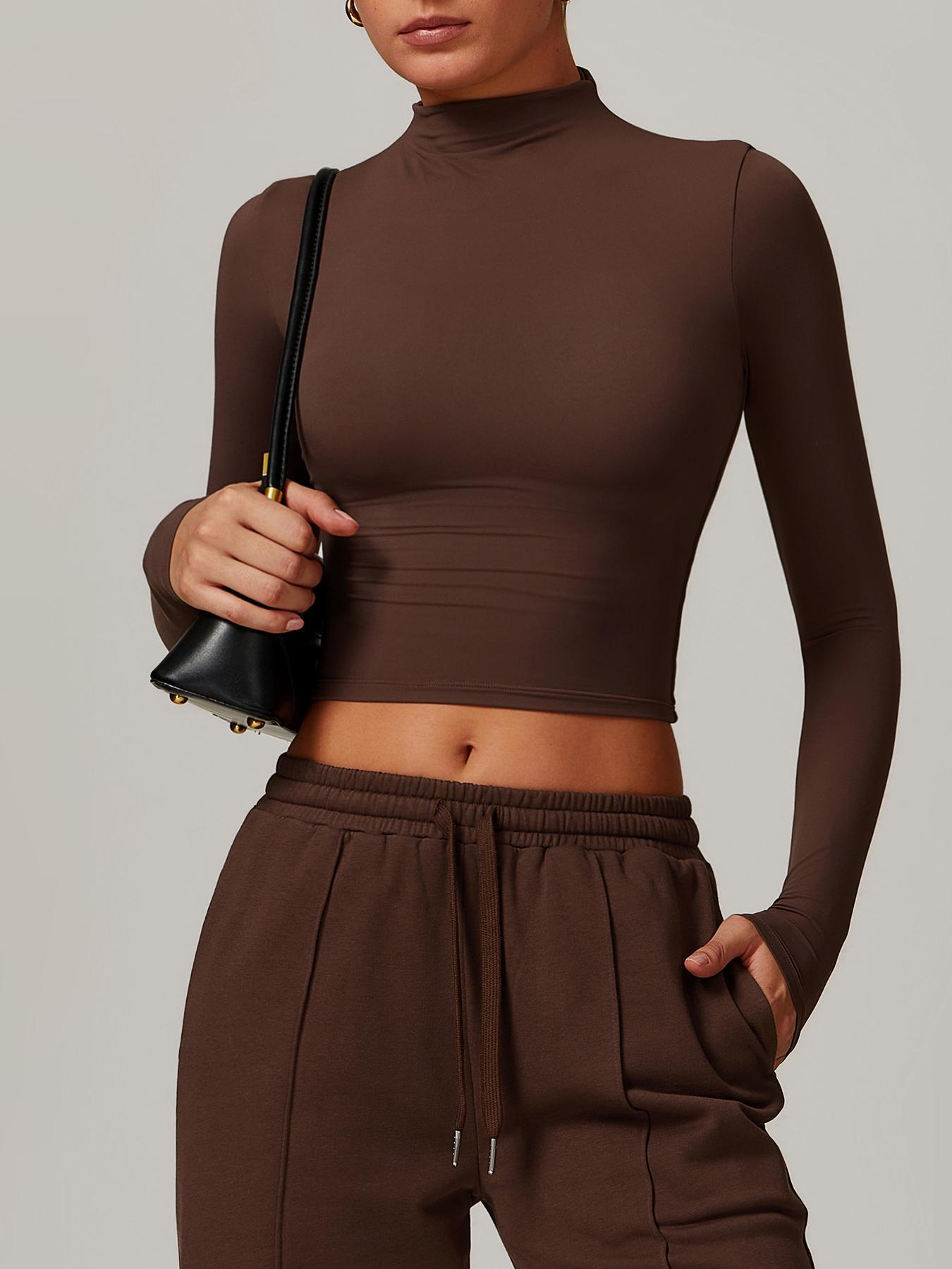 Women's Solid Mock Neck Sports Tee, Quick Drying Breathable Long Sleeve T-shirt for Yoga and Gym Wear, Ladies Casual Workout Tops for Fall & Winter