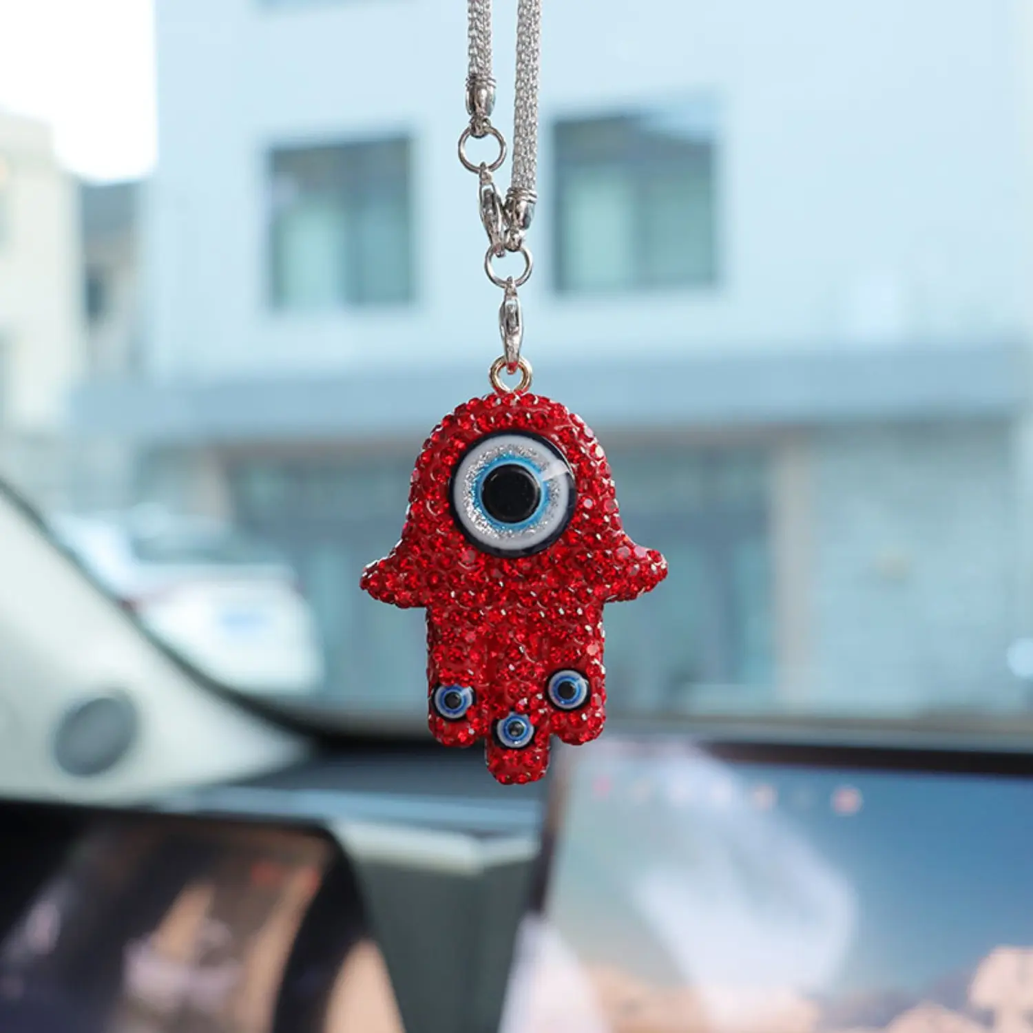Hamsa Hand Evil Eye Car Hanging Ornament Bling Rhinestone Rearview Mirror Pendant Amulet Protection Auto Interior Decor Charm Men Women Car Interior Ornaments Car Interior Accessories