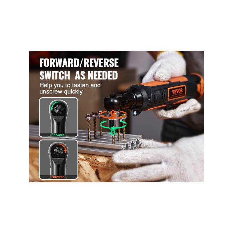 VEVOR 3/8 Cordless Electric Ratchet Wrench Set, 12V 33 Ft-lbs Power Ratchet Tool Kit, 45-Min Fast Charge, 2-Pack 2.0Ah Battery, Built-in LED Light, Variable Speed Trigger, 10 Sockets